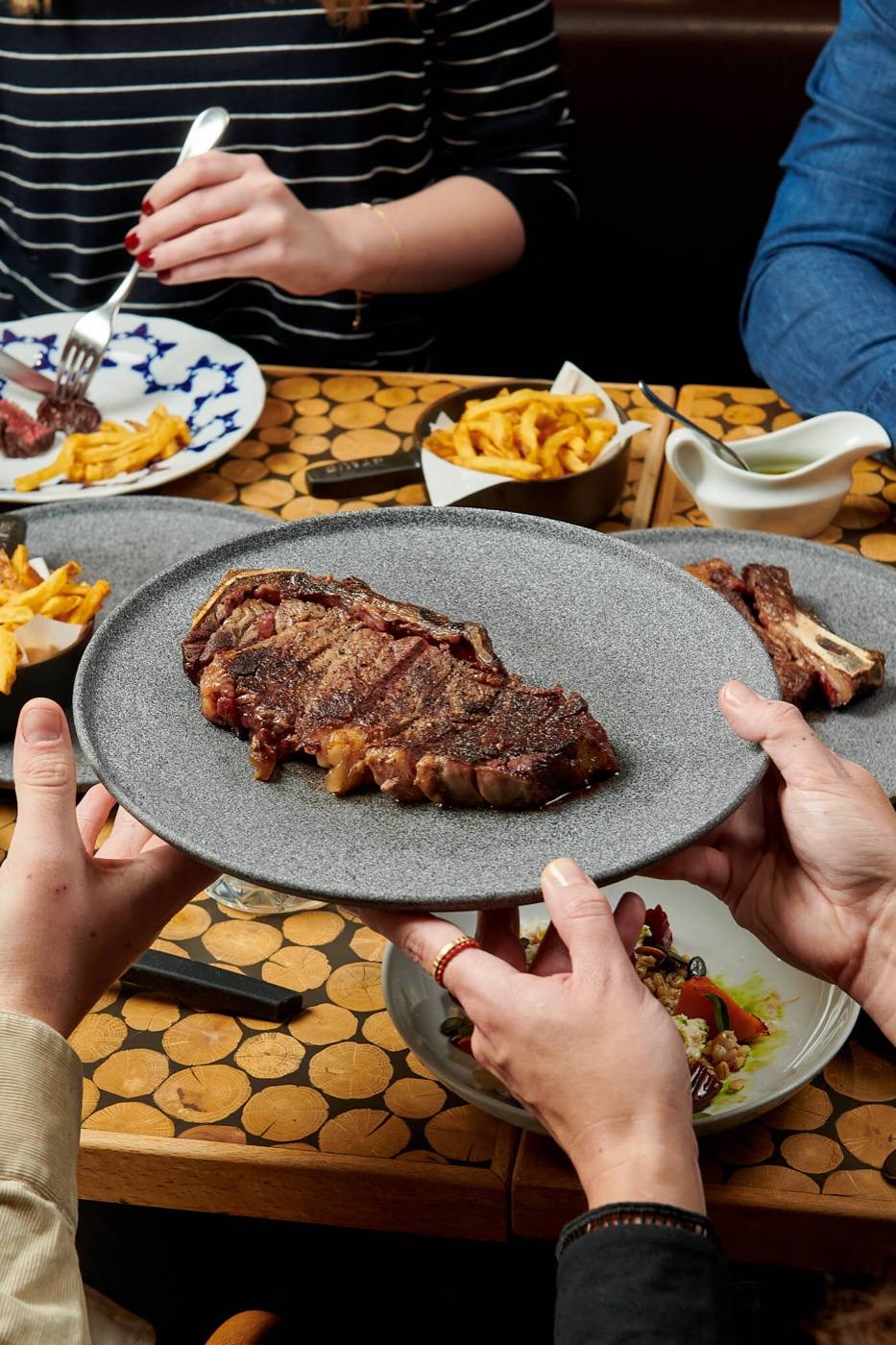 Sliced beef steak served for sharing at Čestr